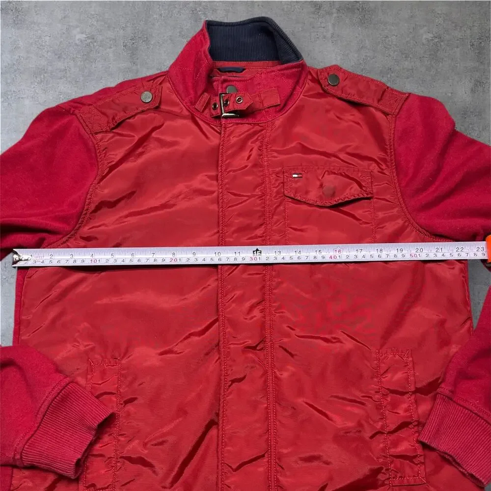Vintage Tommy Hilfiger Men’s L Corduroy Collar Fleece Lined Red Windbreaker Y2K